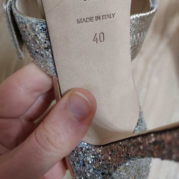 Jimmy Choo Silver Sparkle Glitter Wedding Crystal Buckle Marta Heel Mules - Picture 7 of 10